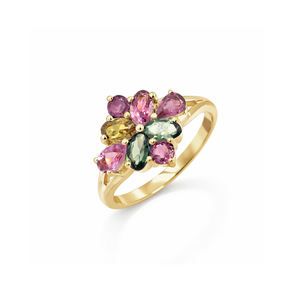 Anillo de Plata de Ley 925 con Turmalina Multicolor, Diseño de Flor de Verano, Gema Ovalada, Redonda y en Forma de Pera, Chapado en Oro, Anillo de Diseño de Lujo - Product Image 1