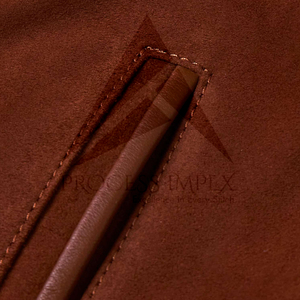 <b>Men's</b> Brown <b>Suede</b> Varsity <b>Jacket</b> Turn-down Collar Regular Fit Casual Autumn Wear Button Closure Solid Color - Product Image 6