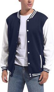 Chaqueta Varsity Clásica Azul Marino y Blanca para Hombre, Ropa Casual de Calle, Chaqueta Varsity de Moda - Product Image 2