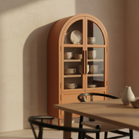 Vitrine Moderne Rectangulaire en Bois d'Hévéa, MDF et Placage Chêne, Écologique, Portes à Volets, 4 Compartiments, pour Salon