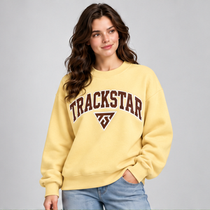 Women's Pale Yellow Solid Color Varsity Letter <b>Crewneck</b> Sweatshirt Long Sleeve Custom Logo - Product Image 4