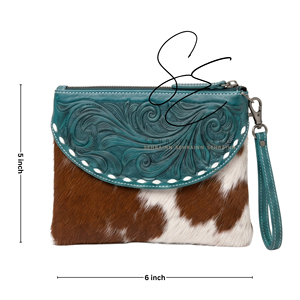 Cartera de mano de cuero vacuno Hairon hecha a mano para mujer, estilo occidental, con cremallera y diseño repujado - Product Image 3