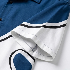 Chemise boutonnée à manches courtes pour homme, motif abstrait, coupe ample, tissée, décontractée, pour l'été, fabrication OEM sur mesure - Product Image 6