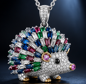 Colorful Zircon Hedgehog Jewelry Set Necklace Earrings Ring Bracelet Vintage Banquet Wedding Gift - Product Image 3