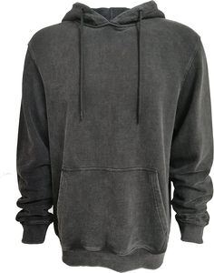 Sudadera con Capucha 100% Algodón Estampada Lisa Teñida, OEM Personalizada para Hombre, Estilo Vintage, Negra Lavada, de Gran Gramaje y Efecto Desgastado - Product Image 1