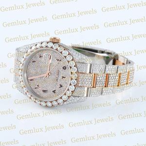 Probador de diamantes de calidad superior Dial árabe D VVS Totalmente helado Moissanite Diamond Rose Gold Two Tone Hip Hop Watch para hombres - Product Image 5