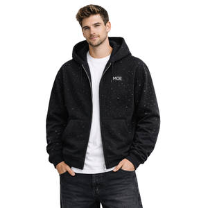 Sudadera con capucha pesada para hombre con pedrería, con cremallera, oversize, de algodón polar, estilo urbano, marca privada OEM - Product Image 1