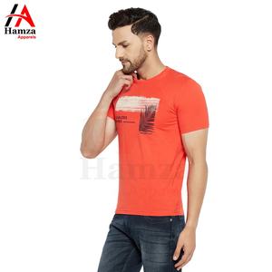T-shirt surdimensionné orange décontracté Col personnalisé Poids lourd 100% coton sérigraphié Design uni T-shirts pour hommes - Product Image 3