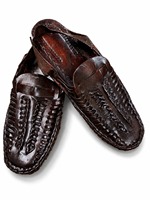 Mocassins ethniques en cuir tressé marron de haute qualité pour hommes, faits à la main, à enfiler, chaussures décontractées habillées avec boucle et bout rond