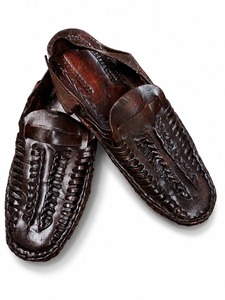 Mocassins ethniques en cuir tressé marron de haute qualité pour hommes, faits à la main, à enfiler, chaussures décontractées habillées avec boucle et bout rond - Product Image 2