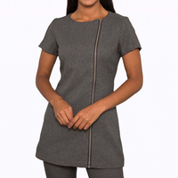 Tunique à manches courtes pour femme, respirante, avec fermeture éclair dorée sur le devant, pour salon de beauté, coiffure, esthétique, uniforme du personnel.