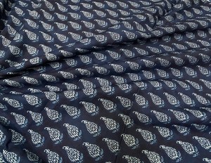 Indian Eco-Friendly Hand Block Printed Cotton Fabric <b>Navy</b> Blue Paisley Sanganeri Soft Dress Material Apparel Quilting for Girls - Product Image 4