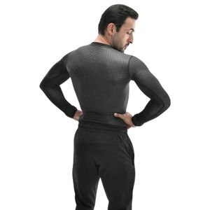 Men's Charcoal Gray Long Sleeve Compression Shirt Textured Crew Neck Slim Fit Athletic Base <b>Layer</b> Training <b>Top</b> for Gym Workout - Product Image 6