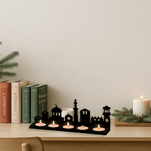 Lanterne à bougie de table en métal vintage CIFbuy, décoration romantique pour la maison avec silhouette de la ville, éclairage d'ambiance portable - Product Image 5