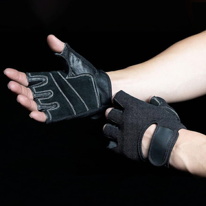 Customizable Suede Leather Breathable Non-Slip Four Season Half FingerFingerless Gym Workout Gloves for Men <b>Women</b> - Product Image 3