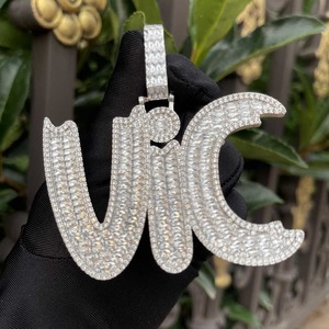 Colgante de Letra Personalizado de Plata de Ley 925 con Diamantes Moissanite VVS para Hombre, Estilo Hip Hop, Colgante de Letra Fina - Product Image 2