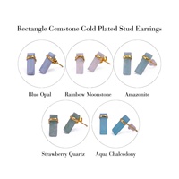 Boucles d'oreilles clous rectangulaires en laiton plaqué or, serties de calcédoine aqua, faites à la main, style minimaliste, géométriques, avec pierres précieuses pour femme