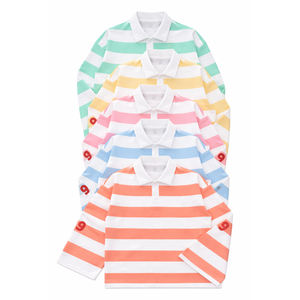 Polo en coton pour homme, coupe carrée, à manches longues, tricoté épais, style rugby court, avec broderie personnalisée et strass rayés - Product Image 6