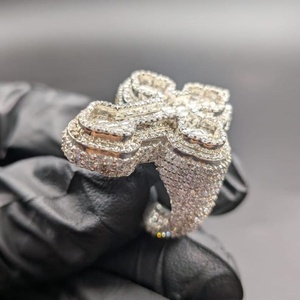 Luxury 925 <b>Silver</b> Cross Cocktail <b>Ring</b> With Baguette Cut Diamond Pave Setting Religious Christian Unisex Jewelry - Product Image 2