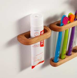 Multi slot organizer Wooden toothbrush and <b>toothpaste</b> <b>holder</b> bathroom accessories oral care storage - Product Image 5