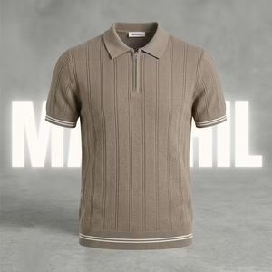 Men's Front Logo Printed Polyester Knitted Zipper <b>Shirt</b> | Cuffed Short Sleeve Striped Casual <b>Summer</b> <b>Shirt</b> | Quick Dry | 4XL | - Product Image 3