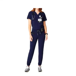 Conjunto de Uniforme Médico para Mujer, Color Morado, Tejido de Algodón y Poliéster, Pantalones Tipo Jogger, Top con Cuello en V y Bolsillo para Estetoscopio - Product Image 3