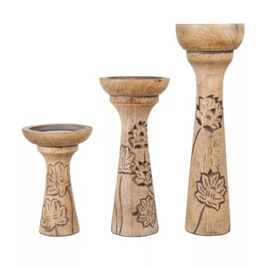 New design Lotus vine natural wood candle holder 3 <b>pc</b> set pillar candle holders carved wooden candle <b>stand</b> offer customizations - Product Image 1