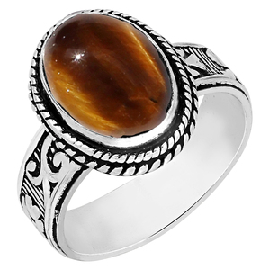 Bague solitaire ovale en argent sterling 925 Gourik avec œil de tigre, style bohème du Sud-Ouest, oxydée, pour femme, à porter au quotidien - Product Image 1