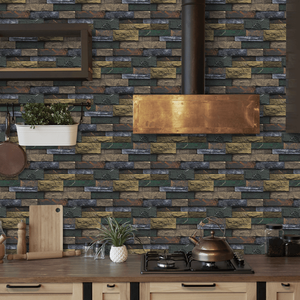 12 Uds Retro piedra ladrillo Peel Stick autoadhesivo pegatinas de pared resistente al agua aceite PVC baño cocina Backsplash pared - Product Image 3