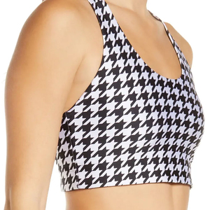 Soutien-gorge de sport dos nageur pour femme, motif pied-de-poule, maintien moyen, respirant, en Spandex et Polyester, pour le fitness et l'entraînement - Product Image 3