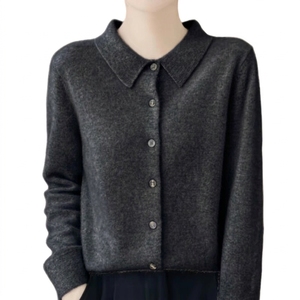 Suéter cárdigan de punto acanalado ajustado para mujer, venta al por mayor personalizada, para moda casual femenina - Product Image 1