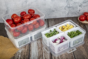 4 Compartment Food Storage Container with Drain Baskets Stackable Rectangle Meal Prep Box with Lid for Fridge - Product Image 4