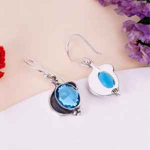 Teal <b>Tourmaline</b> Gemstone Oval Shape <b>Earrings</b> 925 Sterling Silver Vintage Style Handmade Jewelry Gift For Women - Product Image 4