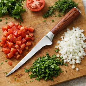 Cuchillo de Cocina Santoku Profesional JingRui de 6.9 Pulgadas, Acero Inoxidable Alemán de Alta Calidad DIN1.4116, Mango de Madera Pakka - Product Image 3