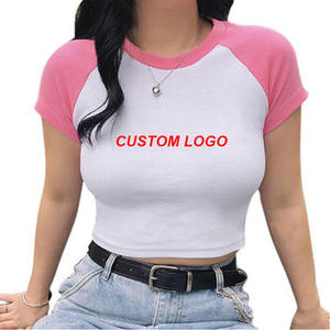 Camiseta Corta Personalizada con Logotipo para Mujer, 100% Algodón, Corte Ajustado, Estilo Coreano, Ropa Casual Urbana - Product Image 1