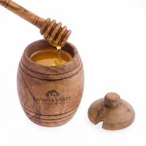 Tarro de miel de madera de acacia natural con tapa y cuchara. |   Recipiente de Madera Sostenible para Almacenamiento de Alimentos para la Cocina del Hogar - Product Image 1
