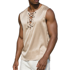 Camiseta sin mangas con cuello en V de satén bohemio para hombre, personalizada OEM, estilo urbano, venta al por mayor, proveedor de camisetas sin mangas para hombre - Product Image 6