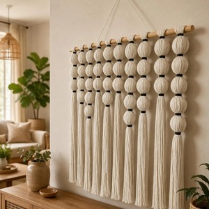 Decoración Rectangular para el Hogar, Tapiz de Pared Bohemio de Macramé con Borlas de Algodón Natural para Sala de Estar - Product Image 1