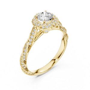 แหวนเพชรทรงกลมเพาะเลี้ยงในห้องปฏิบัติการ ทอง 14K 18K ประดับเพชรเดี่ยวทรงฮาโล น้ำหนัก 1.15 กะรัต DEF VVS วงแหวนแบบเกลียวประดับเพชร ดีไซน์หรูหราสำหรับเจ้าสาว ODM - Product Image 3