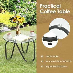 Set di 3 pezzi Patio mobili in Rattan 2 sedie singole in vimini e tavolino in vetro per uso giardino - Product Image 4