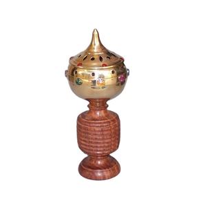 Handmade Brass Incense Resin <b>Burner</b> with <b>Wooden</b> Base Lobandaan Aromatherapy Diffuser and Ash Catcher <b>for</b> Home Decor - Product Image 3