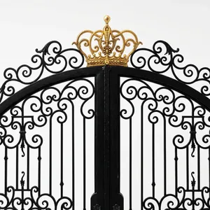 Portail d'entrée élégant en fer forgé avec motif couronne royale, décorations festonnées, détails métalliques artistiques, portail extérieur haut de gamme - Product Image 2