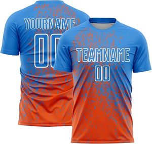 Conjunto de Camisetas de Fútbol Sublimadas Personalizadas, Azul y Naranja, Nombre del Equipo, Número, Unisex, Manga Corta, Poliéster que Absorbe la Humedad, Uniformes para Adultos - Product Image 2
