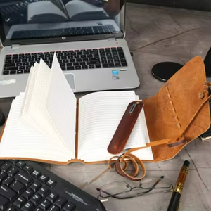 Vintage Antique Deckle Edge Hardcover Leather Thermal Folded Leaflet 160P Travel Pocket Journal Pen Men Women Grimoire Gift - Product Image 6