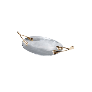 Custom Shape Metal Fruits & Cookies Serving <b>Tray</b> Silver Finishing Handmade Food & <b>Drinks</b> Serving <b>Trays</b> With Gold Handle - Product Image 4