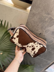 Organizador de artículos de tocador de cuero mecanizado a mano, Kit de afeitado para hombre y mujer, bolsas de cosméticos de viaje, bolsas de maquillaje de cuero de vaca recién llegadas - Product Image 4