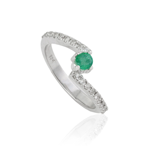 Natural <b>Emerald</b> 925 Sterling <b>Silver</b> Classic <b>Ring</b> Elegant Bypass Design Fine May Birthstone Jewelry For Women Everyday Wear - Product Image 3