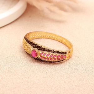22K Gold Plated Brass Openable Sapphire <b>Bracelet</b> Brass Kada Round Stone Vintage Wedding Jewelry for Women - Product Image 3