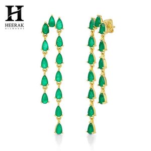 Boucles d'oreilles pendantes en or personnalisées en forme de poire avec émeraudes pour femmes - Product Image 1