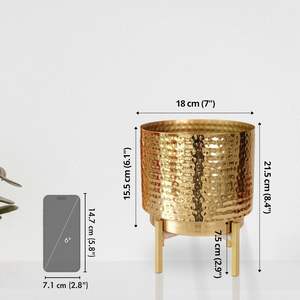 Pot de fleurs décoratif en métal martelé pour table, sol, salon, balcon, bureau - Product Image 4